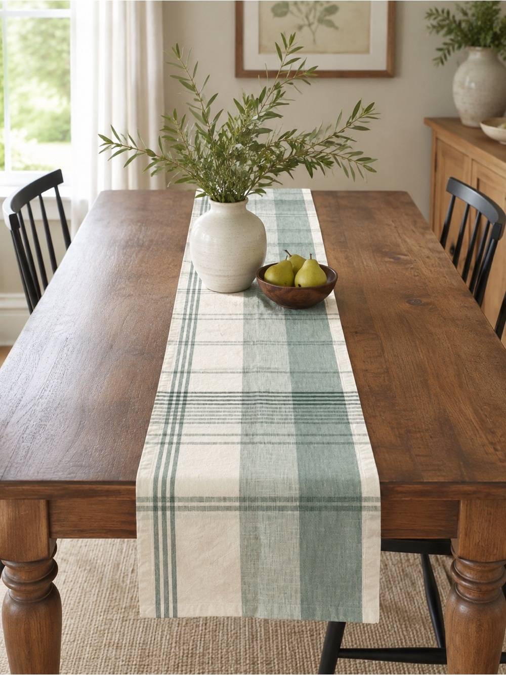 Magnolia Plaid Table Runner Cream & Sage 93” x 20” Hearth & Hand